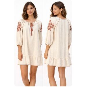 NWT Max Studio London Dress size L Cream Cotton Blend Embroidered Flowers